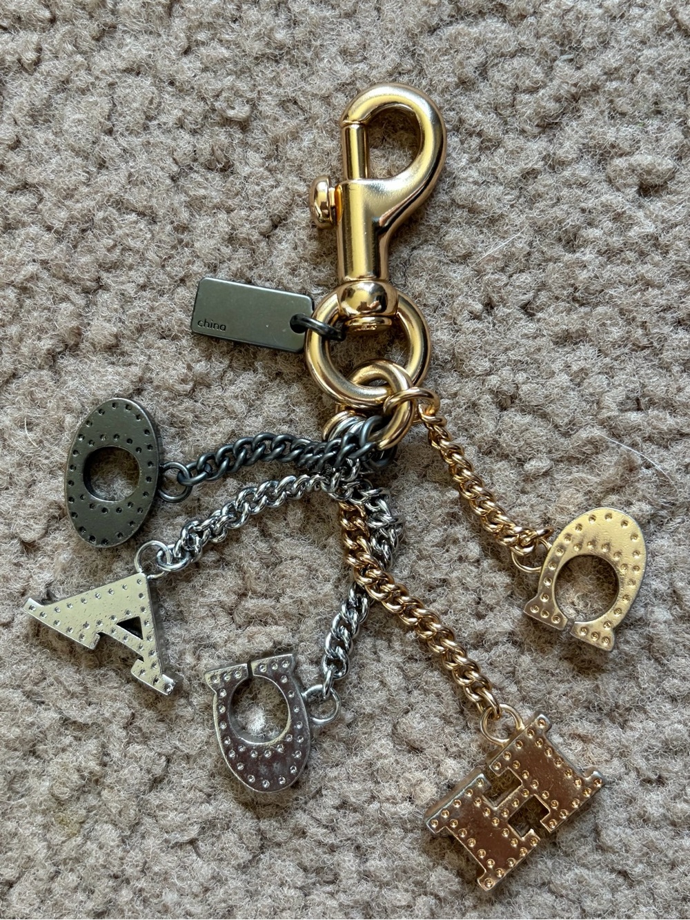 Coach Mixed-Metal Logo Charm Key & Bag Clip - Gold, Silver, Gunmetal - Picture 3 of 4
